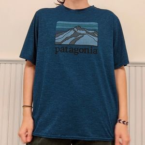 Teal Blue Patagonia Mountain Graphic Tee